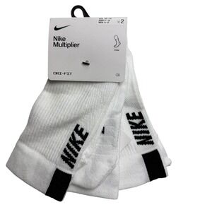 NWT Nike Multiplier Kids 5-7Y Crew Socks 2 Pair White Black Dri-FIT SX7557-100